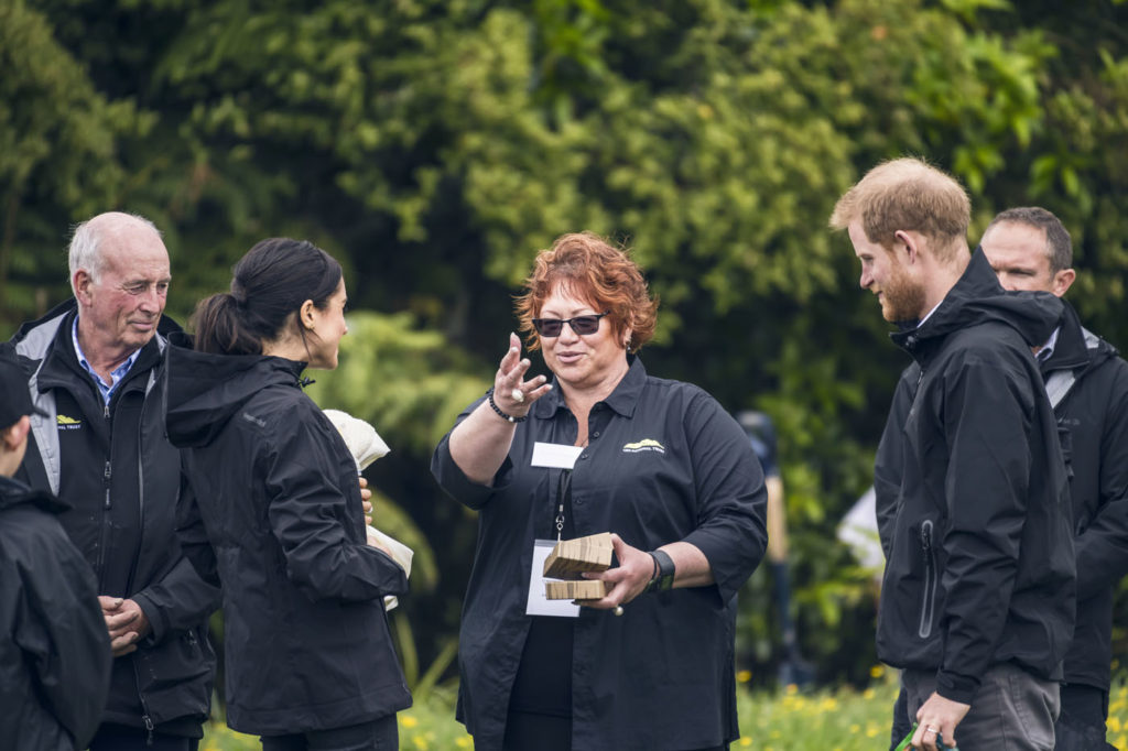 Gina Solomon at the Queens Canopy dedication event, gifting The Duke and Duchess of Sussex with a gift